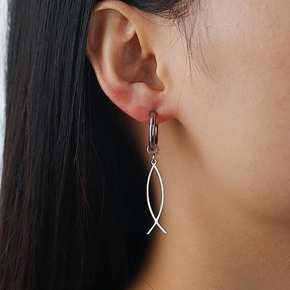 Earrings For Women Jesus Fish Faith Symbol Earrings Stainless Steel Chic Arc Fish Hook Earrings Christian Jewelry - color: silver 4