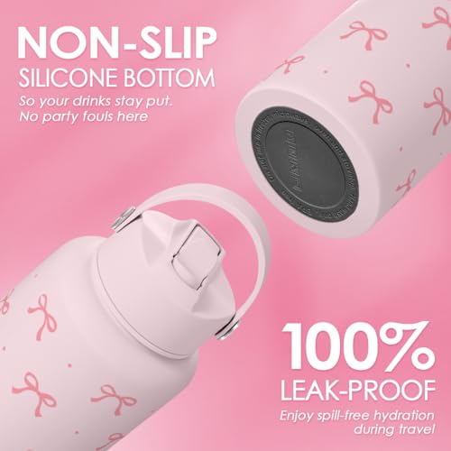 Pink Bow Water Bottle Stainless Steel Insulated Vacuum 32oz with Lid, Gifts for Women Girls Teens Birthday Christmas - color: Coquette Pink Bow
