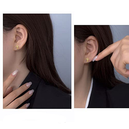 Rnivida 925 Sterling Silver Cross Stud Earrings for Women - color: Inifinity Cross Gold Plated