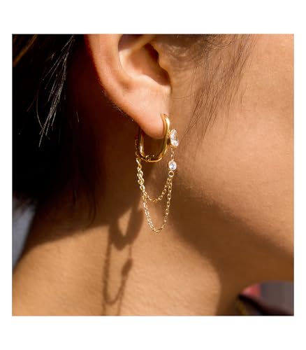 Gold Dangle Earrings for Women，Tassel Hoop Earrings with Charms - color: A
