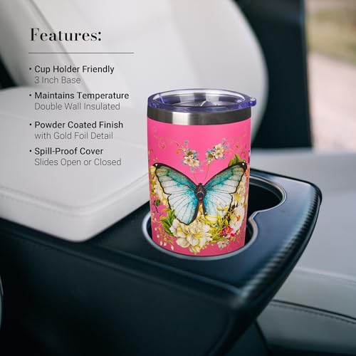 Christian Art Gifts Stainless Steel Vacuum Insulated Travel Mug 18 oz - color: Pink/Be Still