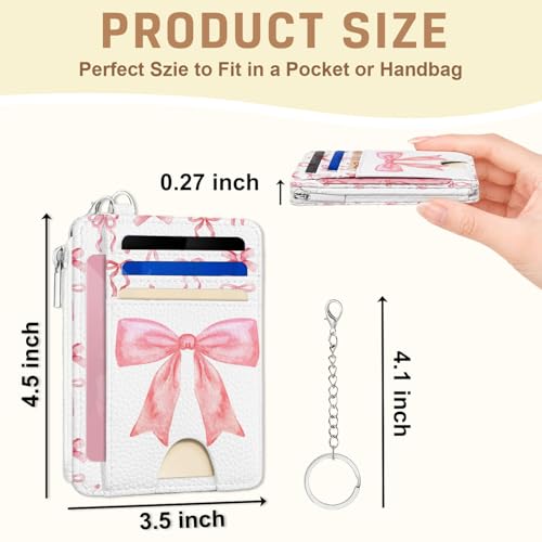 Pink Bow Credit Card Holder Wallet, Slim RFID Blocking Card Case - color: Bow