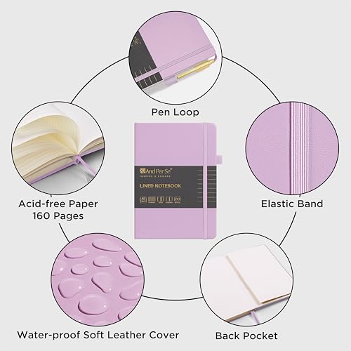 &And Per Se Lined Journal and Pen Set, A5 Leather Hardcover Notebook with Pen & Stationary Set, 160 Pages 100GSM Thick Ruled Paper Journal for Business Work Writing (Purple) - color: Purple