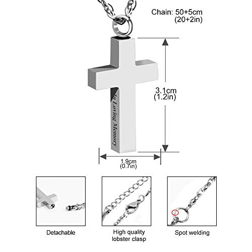 Cremation Cross Necklace for Ashes Stainless Steel Cross Urn Necklace Ashes Holder Memorial Jewelry-In Loving Memory - color: Silver, style: Non-customize