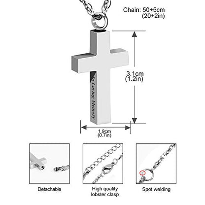 Cremation Cross Necklace for Ashes Stainless Steel Cross Urn Necklace Ashes Holder Memorial Jewelry-In Loving Memory - color: Silver, style: Non-customize