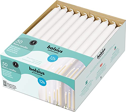 BOLSIUS White Candlesticks Bulk Pack 50 Count - Unscented Dripless 11.5 Inch Household & Dinner Candle Set - 12+ Burn Hours - Premium European Quality - Consistent Smokeless Flame - 100% Cotton Wick - style: 50 Count