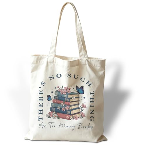 Aesthetic Canvas Tote Bag, There's No Such Thing as Too Many Books, Reusable Canvas Cute Shoulder Bag for Shopping, Aesthetic Flower Tote Bags, Book Lover Gifts for Women Teachers Friends - color: Style 17