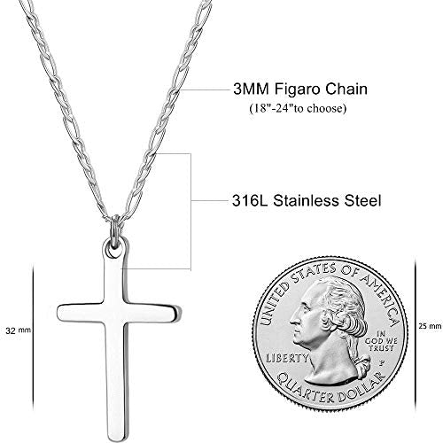 Joxevyia Cross Necklace for Men Stainless Steel Silver Cross Pendant Polished Chain Simple Faith Christian Jewelry Gift for Son Boys 16-24 Inch Baptism Confirmation Christmas - style: Big cross pendant(1.2"*0.7")