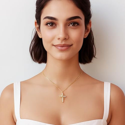 Gold Cross Necklace for Women, 14K Gold Plated - style: Crown CZ Cross