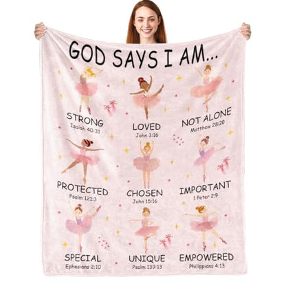 God Says I Am Christian Gifts for Girl Ballet Dancer Blanket 50"x60" - color: God Says - Ballet 01, size: 50"x60"