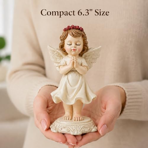 Praying Angel Figurine, Guardian Angel Statue for Shelf Desk Bedside Decor, 6.3" Angel Figurine for Mom Grandma Daughter Women, Sympathy Memorial Religious Gift for Christmas Easter Birthday