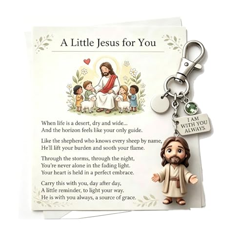 A Little Jesus for You - Mini Keychain & Poem Card Set, I Am With You Always Pocket Reminder, Christian Faith Gift - color: July