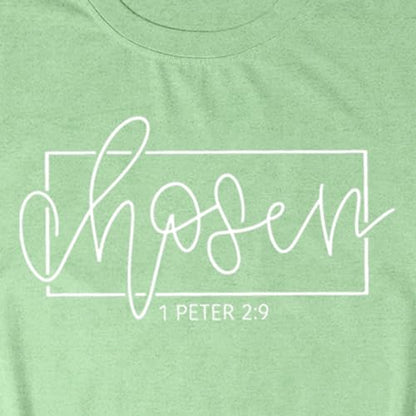 Women's Christian Shirt Christ Chosen T-Shirts Bible Verse Tee Tops - color: Green, size: XX-Large