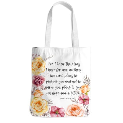 Positive Religious Christian Gifts Canvas Tote Bag for Women Christmas Birthday Cute Beach Reusable Grocery Bags - color: Jeremian 29 11 Flower