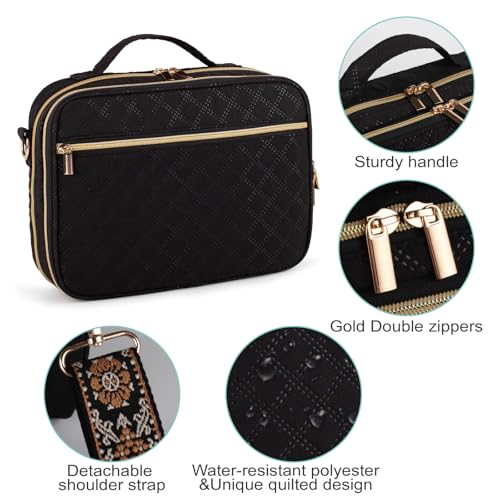 Large Bible Cover for Women,2 Compartments Bible Bag for Church - color: 2 Lays,Black with Bohemia Strap