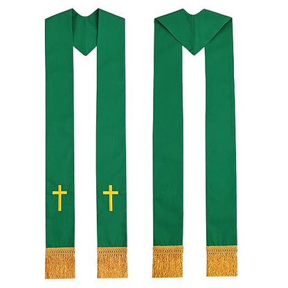 BLESSUME Church Clergy Pastor Cross Embroidered Stole - color: Green 8