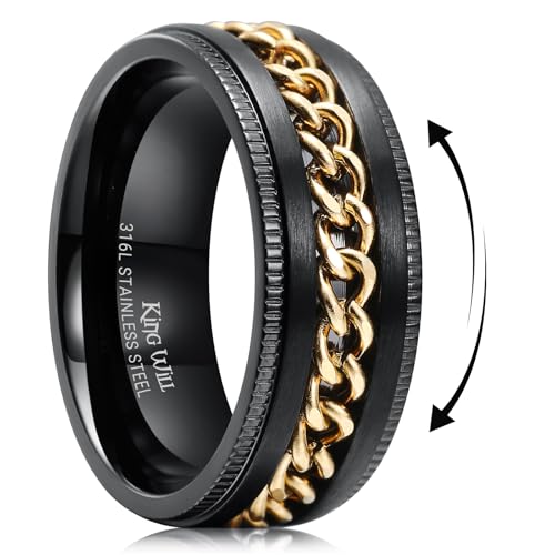 King Will 316L Stainless Steel Fidget Ring for Men Women Size 4-16 - color: A-Black-Gold Plated