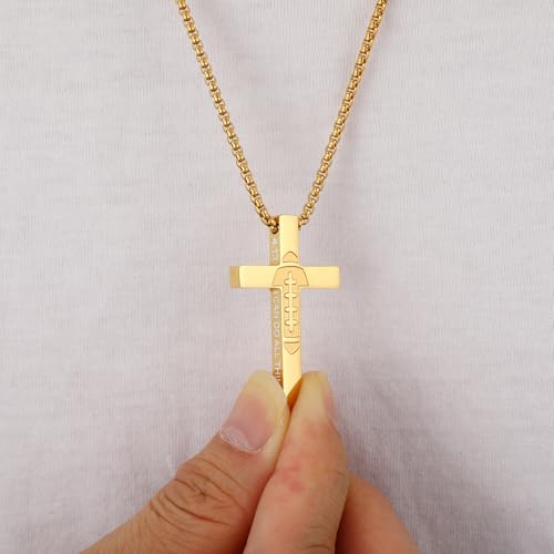 Football Game Day Cross Necklace for Boys Men, Stainless Steel Bible Verse Cross Pendant Chain Sports Gear Stuff Christian Religious Jewelry Gifts - color: Gold, style: PHILIPPIANS 4:13