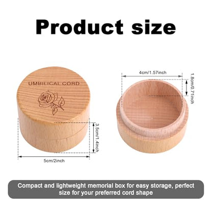 Umbilical Cord Memorial Box, Engraved Wooden Round Newborn Baby Keepsake Tooth Box Fetal Hair Memorial Storage Container for Baby Shower Pregnancy Christening Gift
