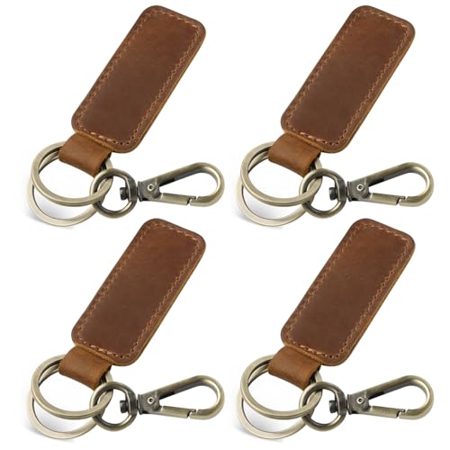 Jack&Chris Genuine Leather Car Keychain, Universal Key Fob Keychain, Leather Key Chain Holder for Men and Women, JC306 - color: Brown*4