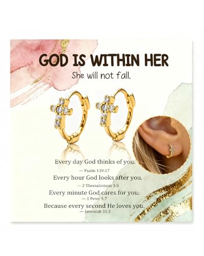 Cross Hoop Earrings for Women, Cross Stud Christian Faith Jewelry Gift