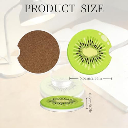 Ceramic Car Cup Coasters 2PCS - Kiwi Fruit - color: Kiwi Fruit