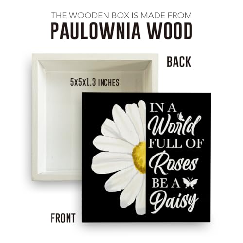 Daisy Decor Rustic Office Decor Motivational Desk Decor In A World Full of Roses Be A Daisy Desk Sign Positive Wooden Box Sign for Home Office Prayer Room - color: In a World Full Of Roses Be A Daisy