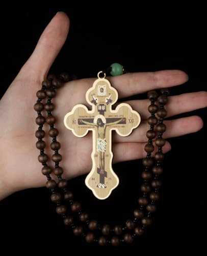 COTTVOTT Wood Rosary Beads Cross Necklace Men Prayer Eastern Orthodox Crucifix Jesus Pendant Necklace - color: color-2