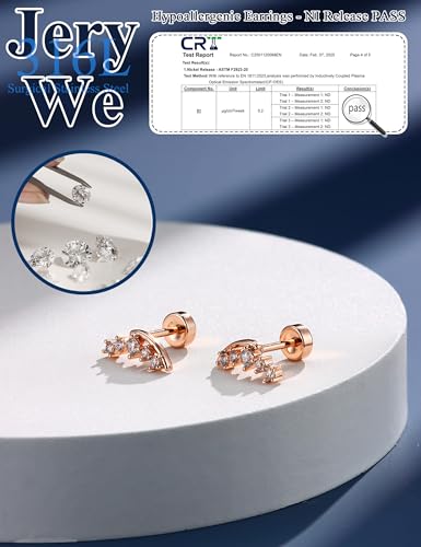 JeryWe Cartilage Earrings for Women Hypoallergenic Helix Piercing Jewelry - color: N:cz-rosegold filled