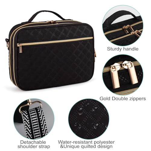 Large Bible Cover for Women,2 Compartments Bible Bag for Church - color: 2 Lays,Black with Stripe Strap