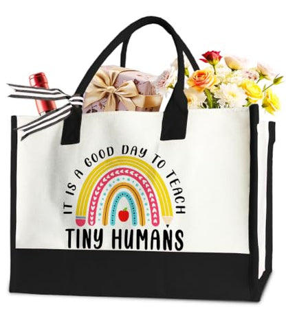 Aesthetic Canvas Tote Bag for Women Girls, Large Tote Bag for Friends Colleagues Leader Manager, 17 x 11.8 x 7 inches - color: Teacher