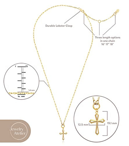 Jewelry Atelier Gold Filled Pendant Necklace Collection - 14K Yellow Gold Filled Pendant Necklace with Solid Clip Chain for Women (Different Sizes and Styles with Extension/Adjustable Chain) - style: Cross 12.5mm Width