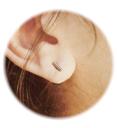 Enticera 14K Gold Stud Earrings for Women 20g Leaf Cross Bar Handmade Flat Back Earrings Hypoallergenic Nap Screw Back Cartilage Earrings Tragus Helix Piercing Jewelry - color: Silver Tone, style: Bar