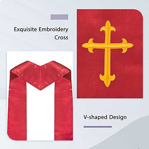 Piecatle Choir Stole with Cross Embroidery for Church, Ideal for Costume,60" - color: Red
