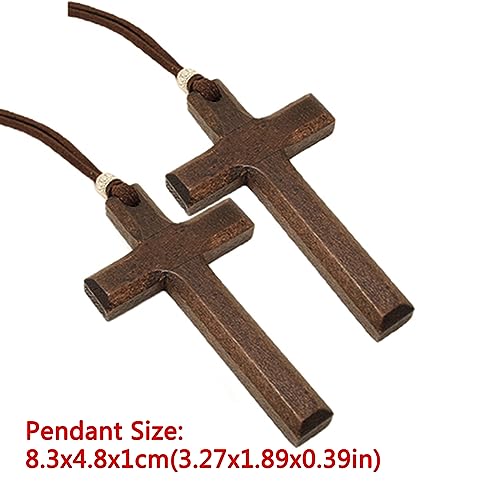 Wooden Cross Necklace For Men Women, Wood Cross Pendant Necklaces For Car Rearview Mirror Charms, Wall, Christian Jewelry(E) - color: Cross-Wood-E-2pcs-8.3Brown
