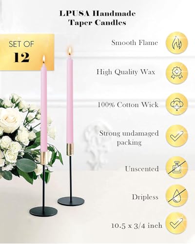 Pink Taper Candles 10.5 inch Pastel Candle Sticks Unscented Driples Tapered Candle Ideal as Dinner Candles Smokeless Long Burning,Set of 12 - color: Ribbed10.5''-Light pink