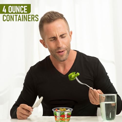 Disposable Portion Cups with Lids - 200 Set Disposable Clear Plastic, Ideal for Jello Shot, Condiment and Sauce Cups with Lids Restaurant quality Souffle Portion Container (4oz) - size: 4oz