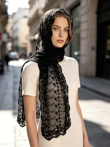 GERINLY Fashion Scarves for Women Lightweight Lace Printed Scarf Shawl Wrap - color: Inkyblack