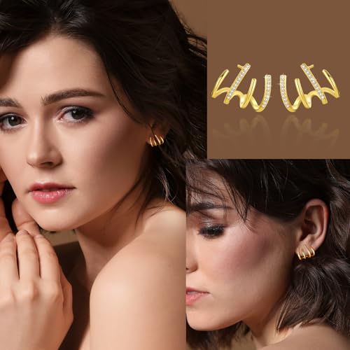 18K Gold Plated Hoop Earrings for Women, NICKEL-FREE & HYPOALLERGENIC, Timeless Jewelry Gift - color: gold-J