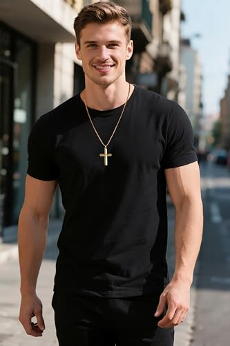 Stainless Steel Cross Necklace for Men with Adjustable Box Chain Christian Cross neckalce Gift - color: Gold-B