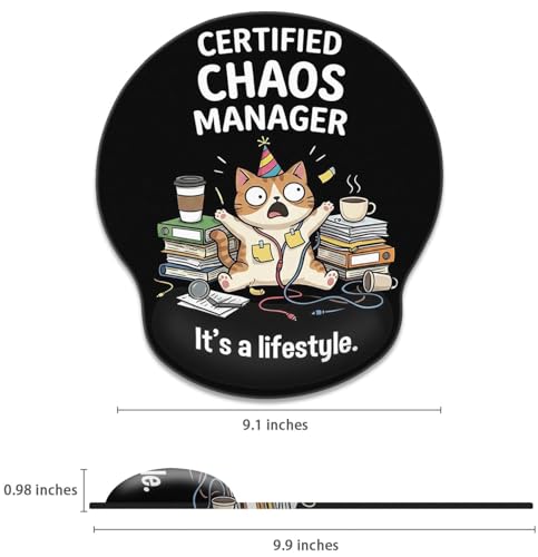 Britimes Ergonomic Mouse Pad with Wrist Support, Funny Cat Black - color: Cat Chaos Manager Black