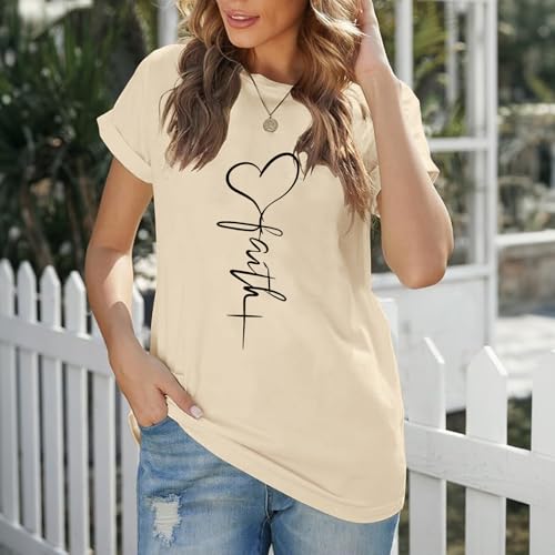 KIEKIECOO Faith Christian Shirts for Women Religious Crewneck Tshirts Cotton Graphic Tees Bible Verse Casual Summer Tops - color: Apricot, size: Small