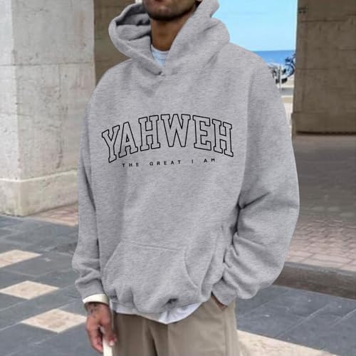 Christian Jesus Hoodies For Men Graphic Yahweh Hoodie Bible Verse God Sweatshirt Religious Faith Cotton Pullover Tops - color: Light Gray, size: XX-Large