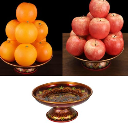 Buddhist Plate Offering Bowls Food Dessert Snack Fruit Tray Blessing Tinplate Bowl for Altar, Dark Red Metal Plate for Shrine, Hindu,Sweets, Incense (6 Inch)