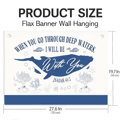 Jsaiah 43:2 Bible Verse Wall Decor Hanging Banner, Christian Decor Sign Linen Flag Banners 27.5 x 20 in - color: Multicolor 02