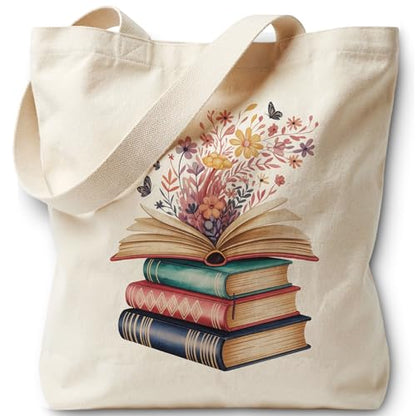 Book Lovers Gifts Canvas Tote Bag Tote Bag for Women Reusable Shoulder Bags for Grocery Beach Work - color: White