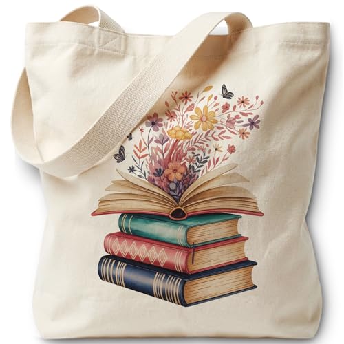 Book Lovers Gifts Canvas Tote Bag Tote Bag for Women Reusable Shoulder Bags for Grocery Beach Work - color: White