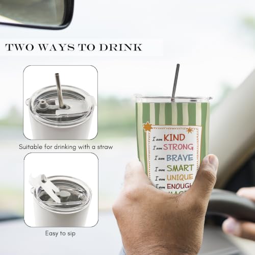 Green Striped Inspirational Kids 20oz Travel Coffee Mug Tumbler - color: iam2
