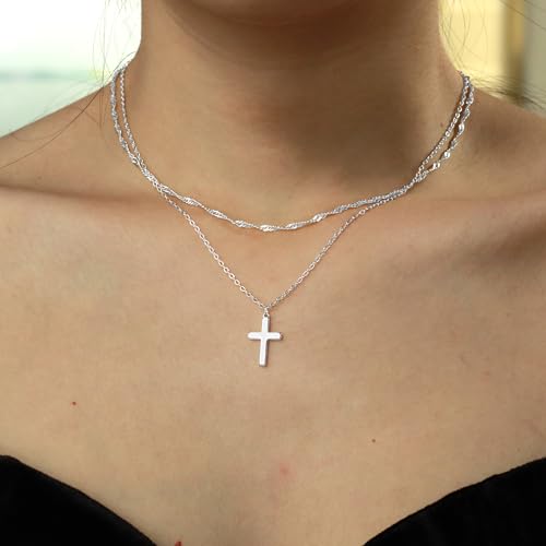 Zalcon Layered Cross Necklaces Jewelry Stack for Women Non Tarnish - style: Silver