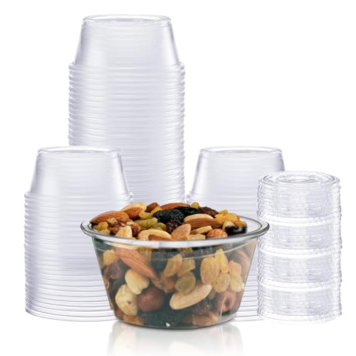 Disposable Portion Cups with Lids - 200 Set Disposable Clear Plastic, Ideal for Jello Shot, Condiment and Sauce Cups with Lids Restaurant quality Souffle Portion Container (3.25oz) - size: 3.25oz